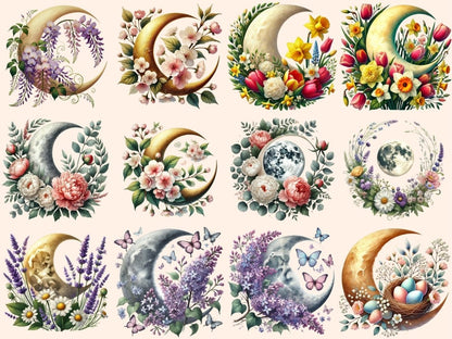 Spring Moons (P3) Clipart boho moon clipart - Wonders Artist