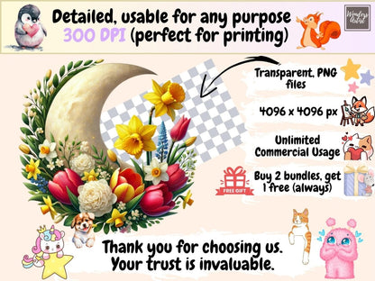 Spring Moons (P3) Clipart boho moon clipart - Wonders Artist