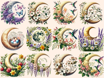 Spring Moons (P3) Clipart boho moon clipart - Wonders Artist