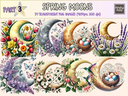 Spring Moons (P3) Clipart boho moon clipart - Wonders Artist
