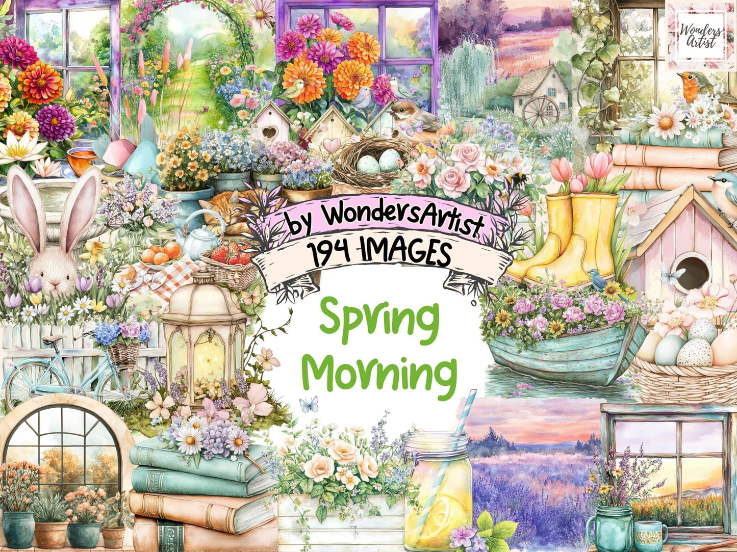 Spring Morning Watercolor Clipart - High - Quality Instant Digital Download for Creative Projects