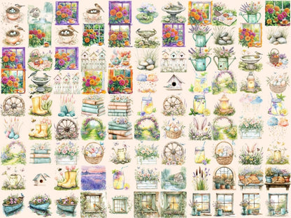 Spring Morning Watercolor Clipart Blooming Flowers Art - Wonders Artist