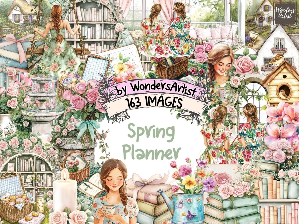 Spring Planner Watercolor Clipart cute planner icons - Wonders Artist