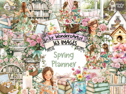 Spring Planner Watercolor Clipart cute planner icons - Wonders Artist