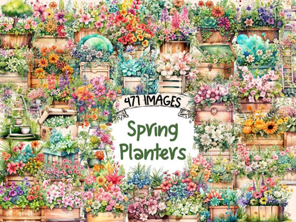 Spring Planters Watercolor Clipart floral clipart - Wonders Artist