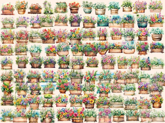 春季花盆水彩剪贴画