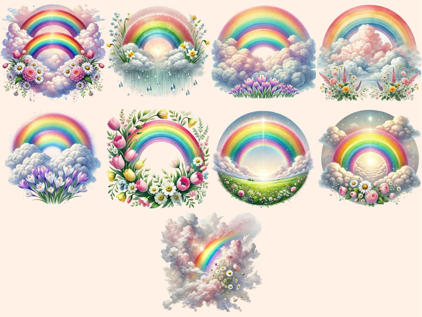 Spring Rainbows Clipart - High - Quality Instant Digital Download for Creative Projects