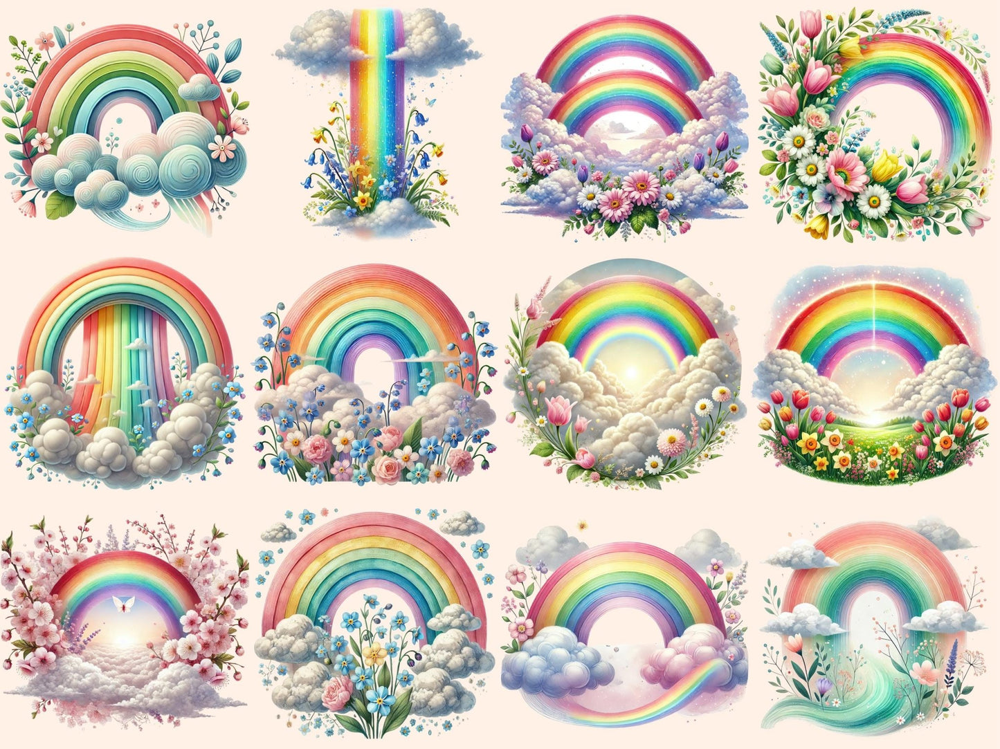 Spring Rainbows Clipart - High - Quality Instant Digital Download for Creative Projects