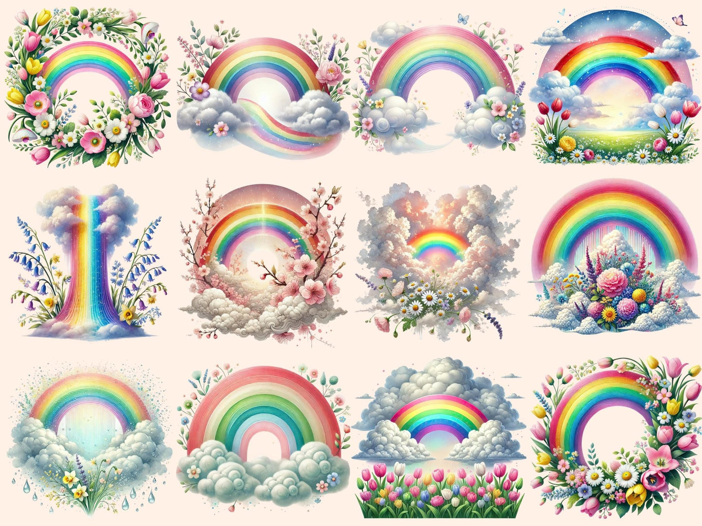 Spring Rainbows Clipart - High - Quality Instant Digital Download for Creative Projects