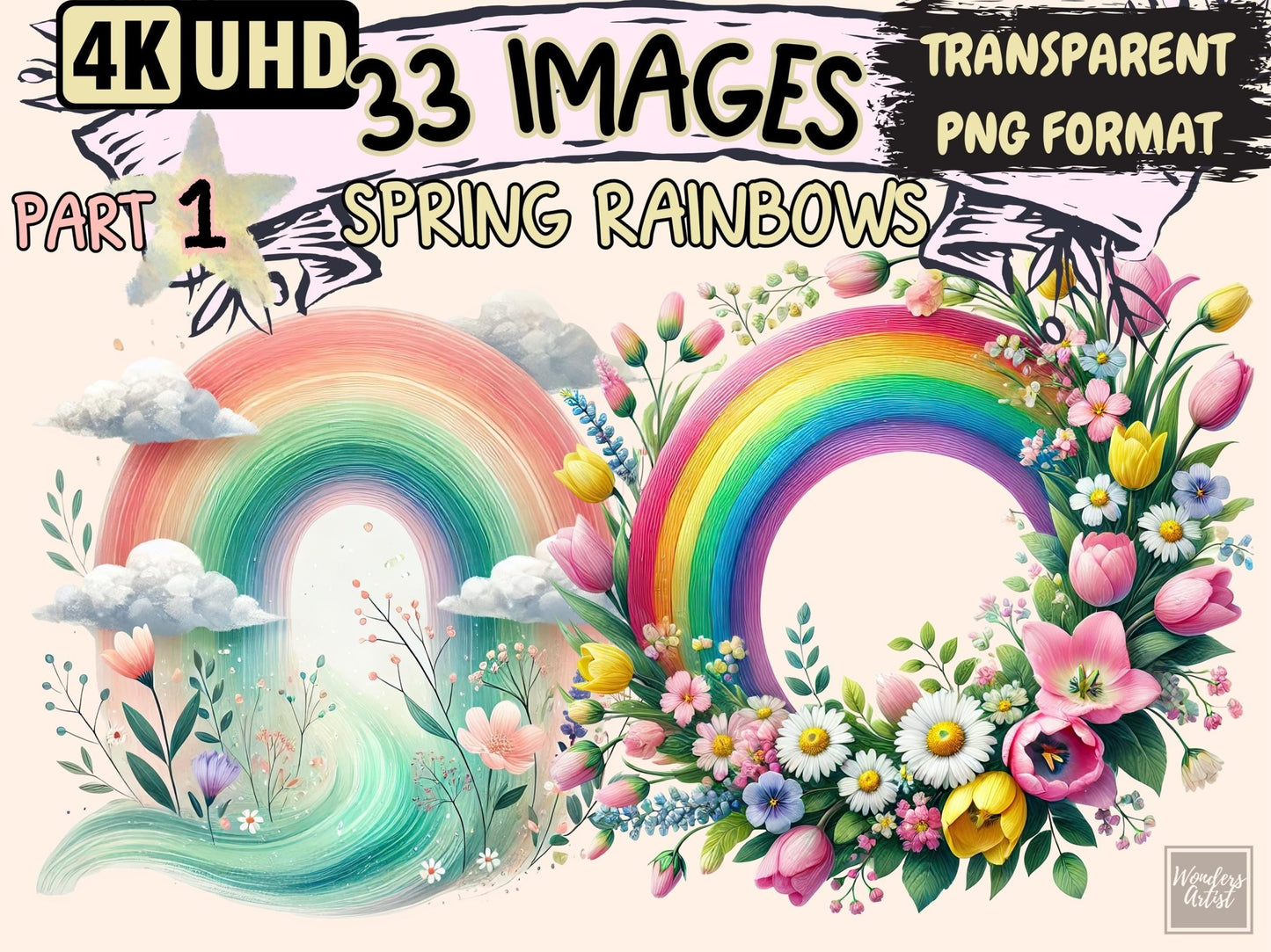 Spring Rainbows Clipart - High - Quality Instant Digital Download for Creative Projects