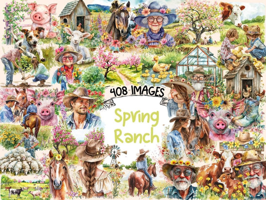 Spring Ranch Watercolor Clipart countryside clipart - Wonders Artist