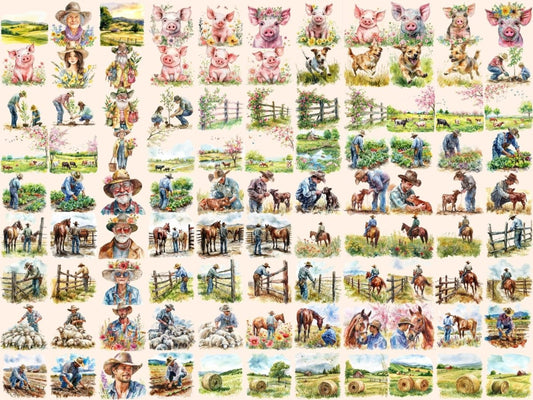 春季牧场水彩剪贴画