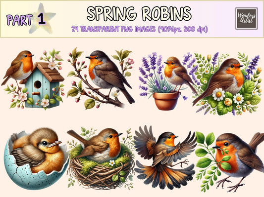 Spring Robins (P1) Clipart - High - Quality Instant Digital Download for Creative Projects