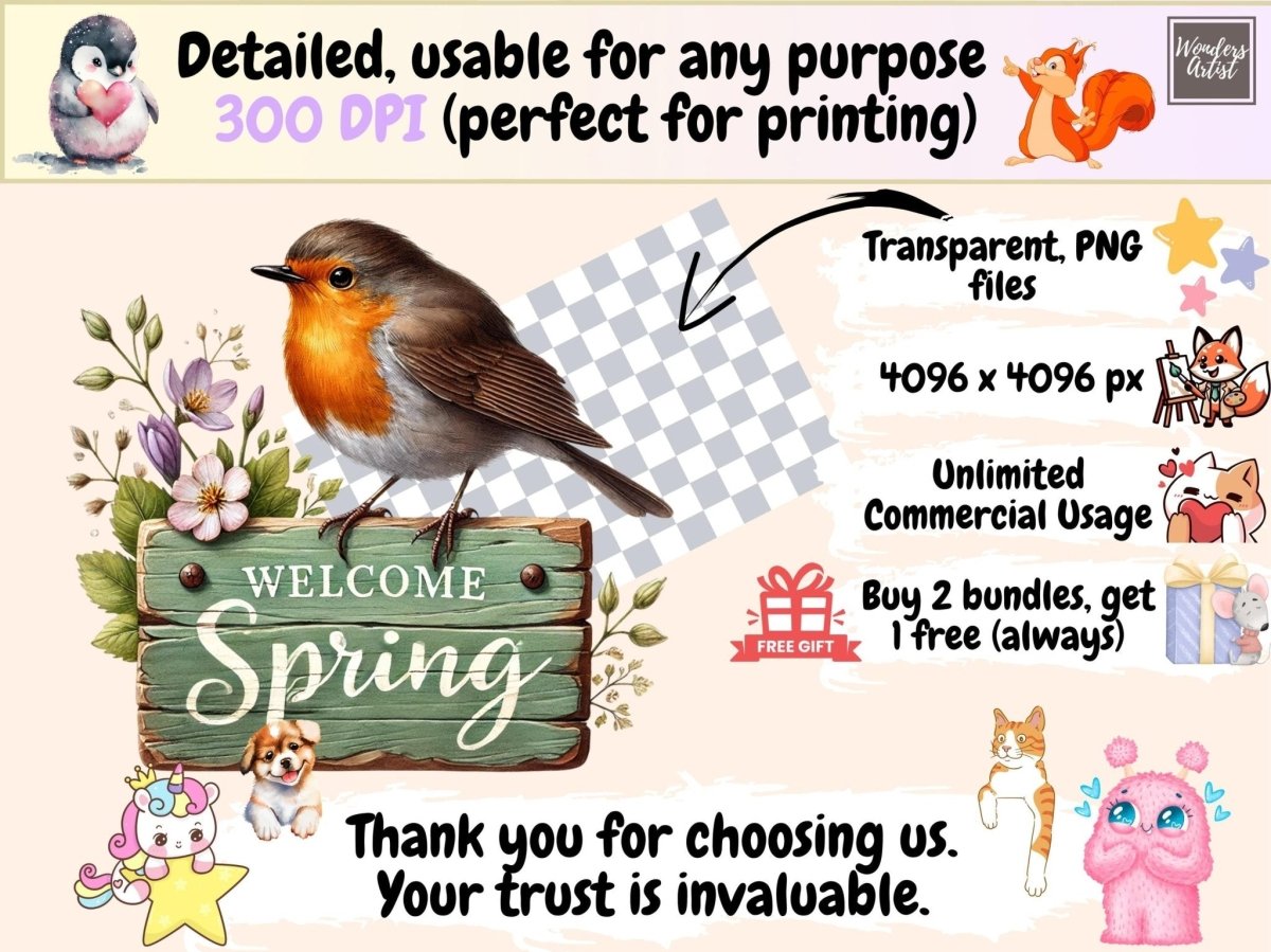 Spring Robins (P2) Clipart cute bird png - Wonders Artist