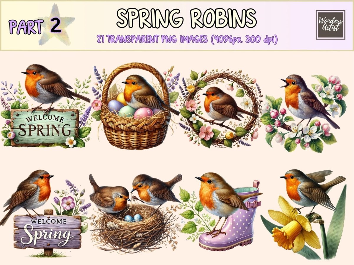 Spring Robins (P2) Clipart cute bird png - Wonders Artist