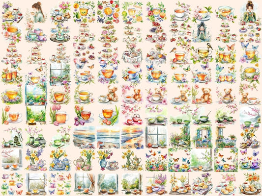 春季茶水彩剪贴画