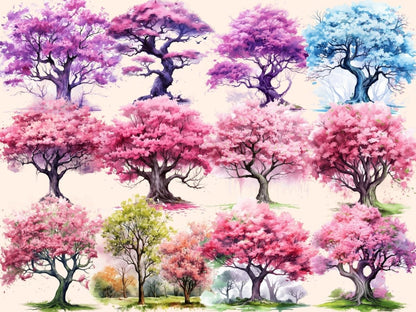 Spring Trees Watercolor Clipart blossom clipart - Wonders Artist