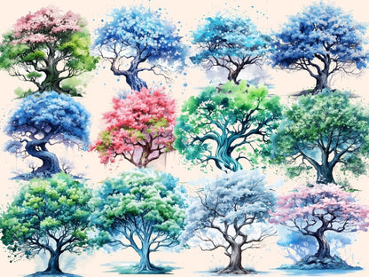Spring Trees Watercolor Clipart blossom clipart - Wonders Artist