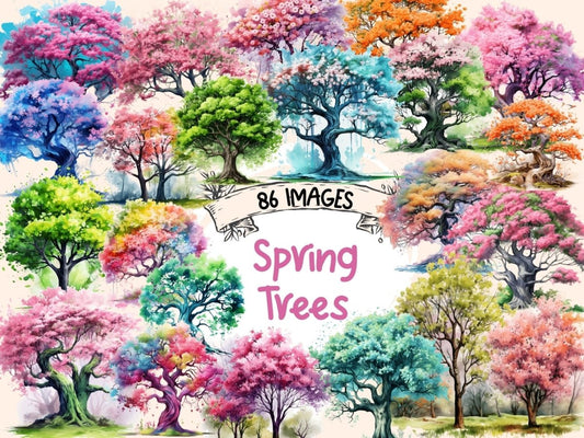 Spring Trees Watercolor Clipart blossom clipart - Wonders Artist