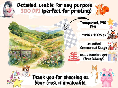 Spring Valley Watercolor Clipart blooming flowers png - Wonders Artist