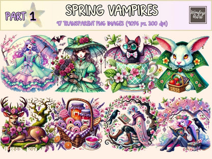 Spring Vampires Clipart cute vampire art fantasy vampire png floral vampire png - WondersArtist