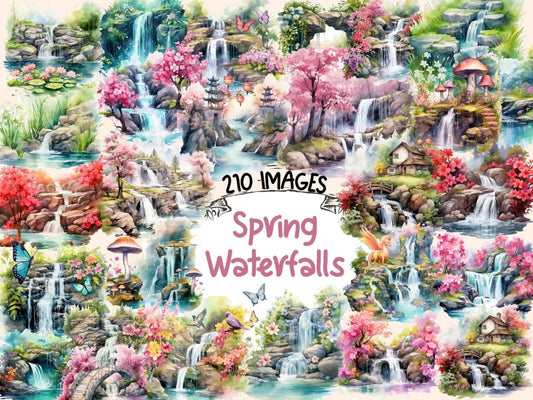 Spring Waterfalls Watercolor Clipart nature clipart - Wonders Artist