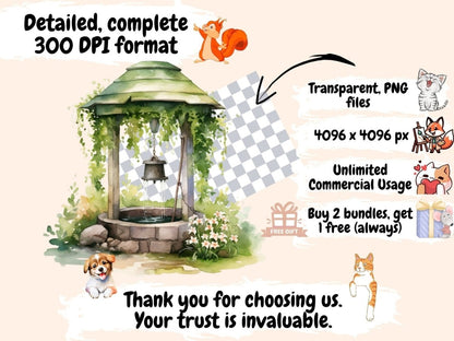 Spring Wells Watercolor Clipart garden well clipart - Wonders Artist