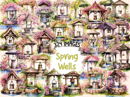Spring Wells Watercolor Clipart garden well clipart - Wonders Artist