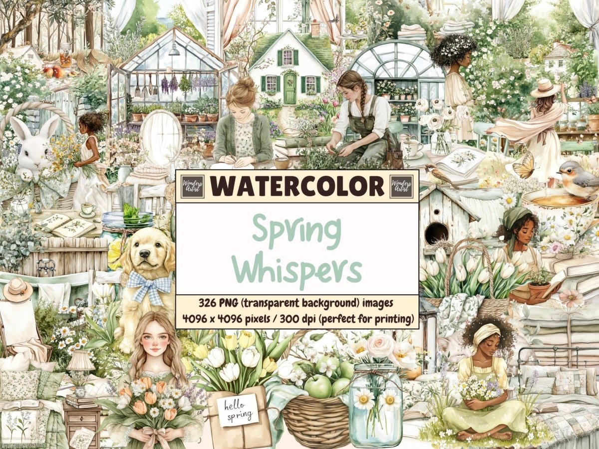 Spring Whispers Watercolor Clipart floral clipart flower illustrations garden clipart - WondersArtist