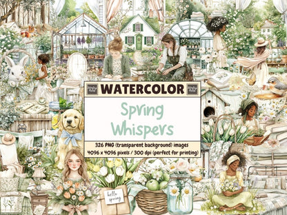 Spring Whispers Watercolor Clipart floral clipart flower illustrations garden clipart - WondersArtist
