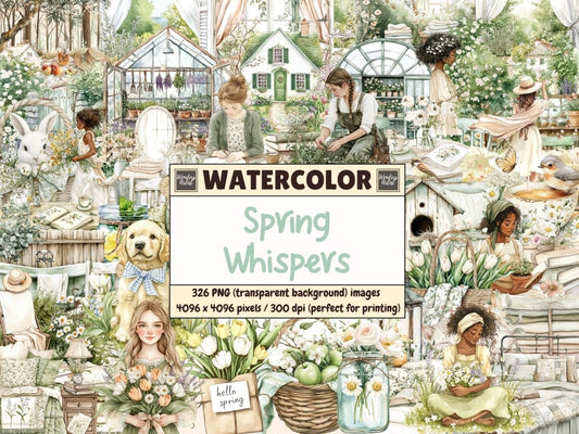 Spring Whispers Watercolor Clipart floral clipart flower illustrations garden clipart - WondersArtist