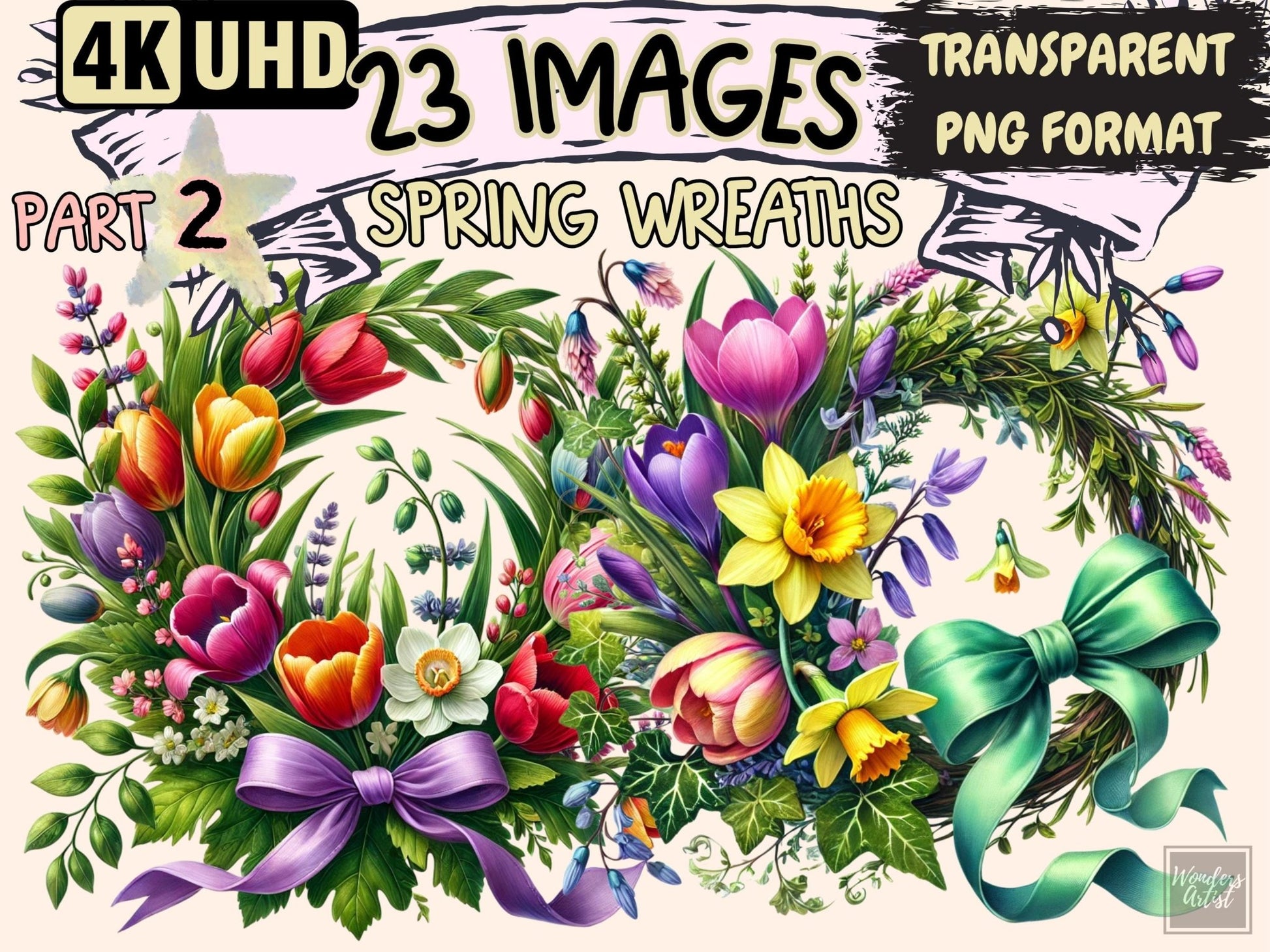 Spring Wreaths (P2) Clipart - High - Quality Instant Digital Download for Creative Projects