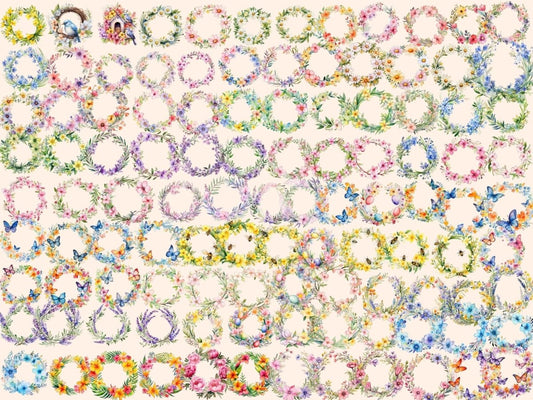 春季花环水彩剪贴画