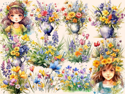 Springtime Flowers Watercolor Clipart floral clipart - Wonders Artist