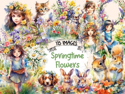 Springtime Flowers Watercolor Clipart floral clipart - Wonders Artist