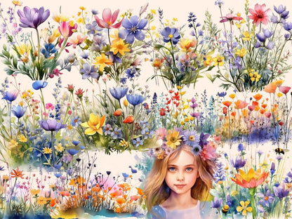 Springtime Flowers Watercolor Clipart floral clipart - Wonders Artist