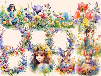 Springtime Flowers Watercolor Clipart floral clipart - Wonders Artist