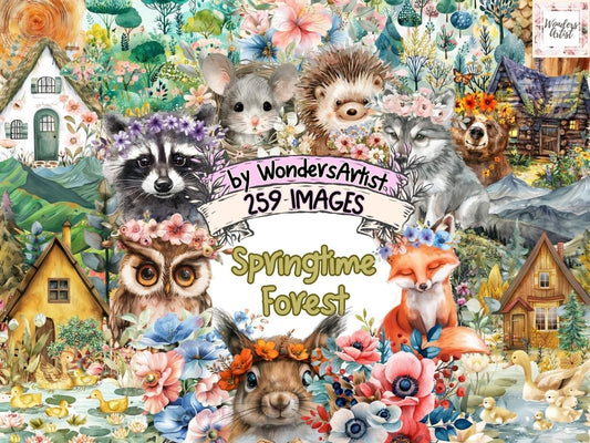 Springtime Forest Watercolor Clipart Forest Bloom - Wonders Artist