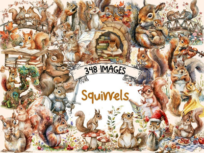 Squirrels Watercolor Clipart cute squirrel - Wonders Artist
