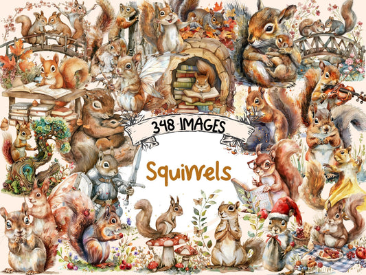 Squirrels Watercolor Clipart - High - Quality Instant Digital Download for Creative Projects