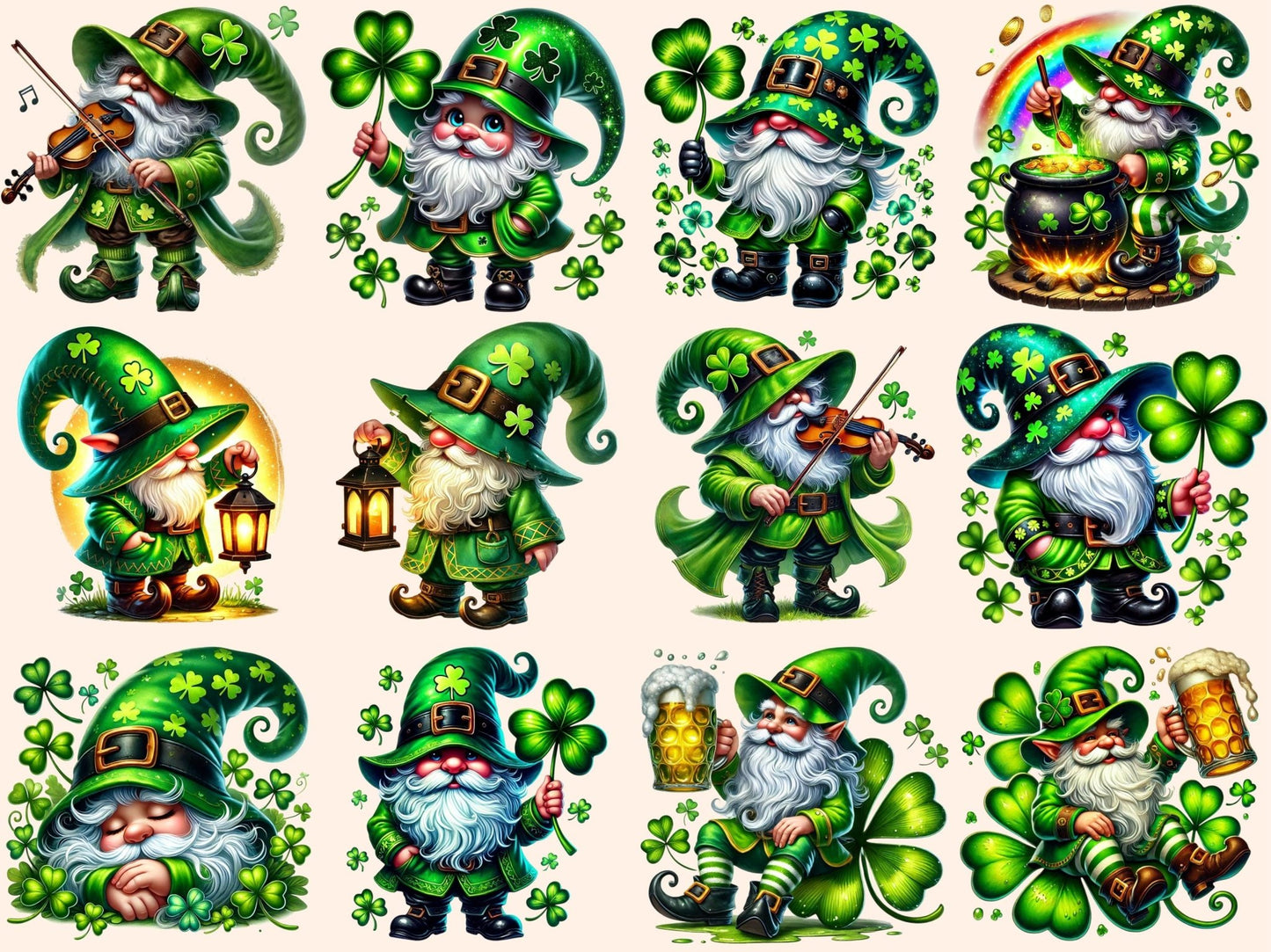 St. Patrick's Day Gnomes Clipart - High - Quality Instant Digital Download for Creative Projects