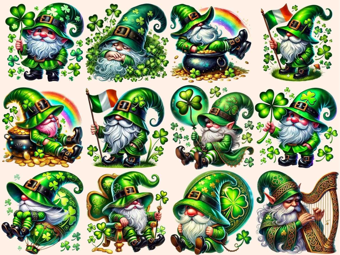 St. Patrick's Day Gnomes Clipart - High - Quality Instant Digital Download for Creative Projects