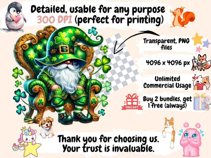 St. Patrick's Day Gnomes (P2) Clipart Clover Gnome PNG - Wonders Artist