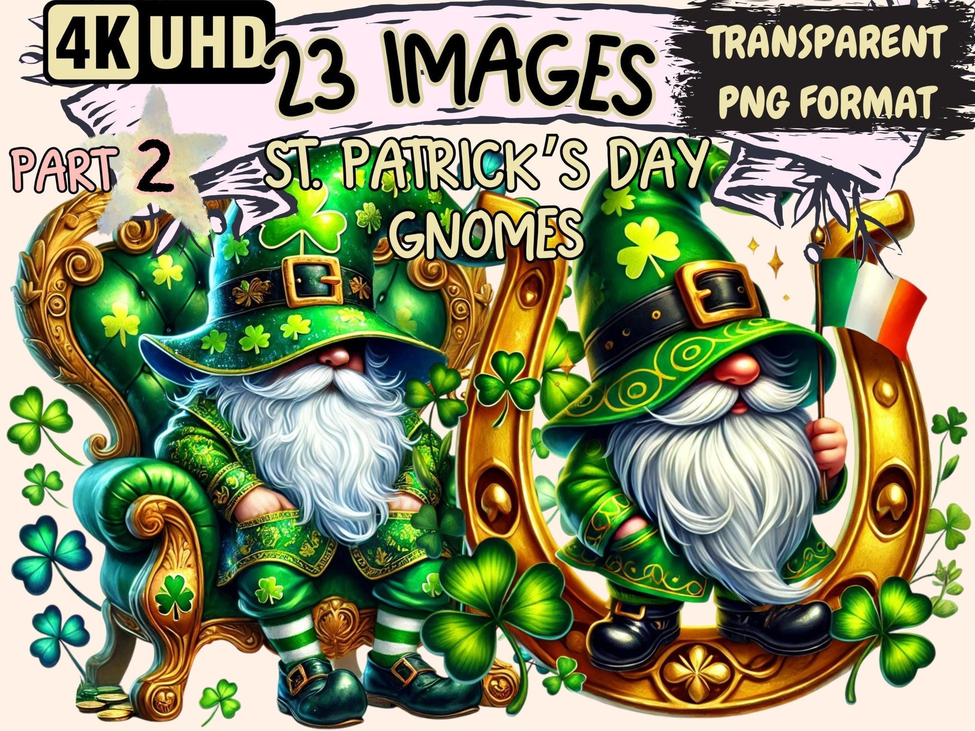 St. Patrick's Day Gnomes (P2) Clipart - High - Quality Instant Digital Download for Creative Projects