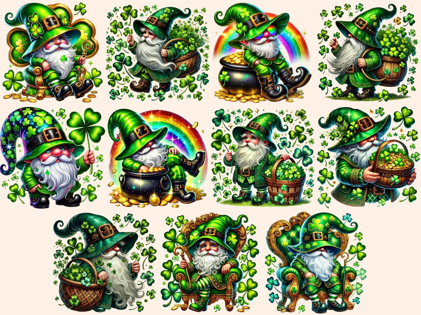 St. Patrick's Day Gnomes (P2) Clipart - High - Quality Instant Digital Download for Creative Projects