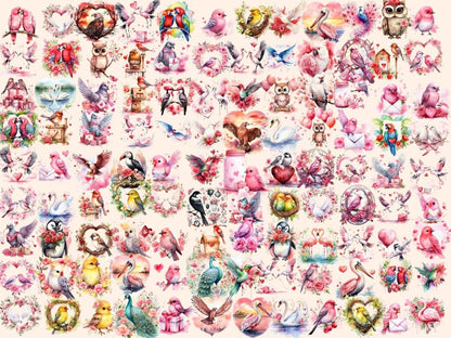 St. Valentine's Day Birds Watercolor Clipart bird hearts clipart - Wonders Artist