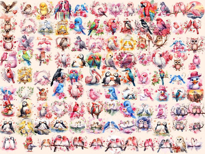 St. Valentine's Day Birds Watercolor Clipart bird hearts clipart - Wonders Artist