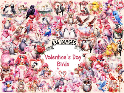 St. Valentine's Day Birds Watercolor Clipart bird hearts clipart - Wonders Artist