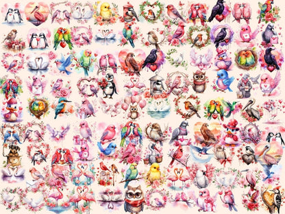 St. Valentine's Day Birds Watercolor Clipart bird hearts clipart - Wonders Artist