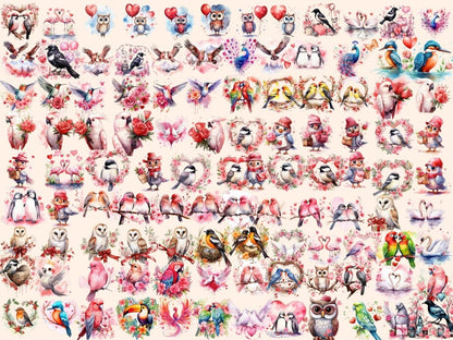 St. Valentine's Day Birds Watercolor Clipart bird hearts clipart - Wonders Artist
